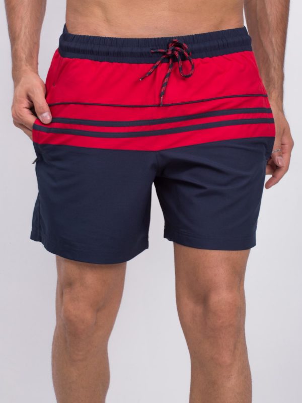 Navy Blue and Red Men's Noise Shorts