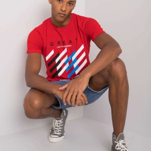 Red T-shirt for men with colorful print Adriel