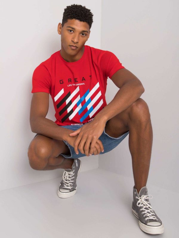 Red T-shirt for men with colorful print Adriel