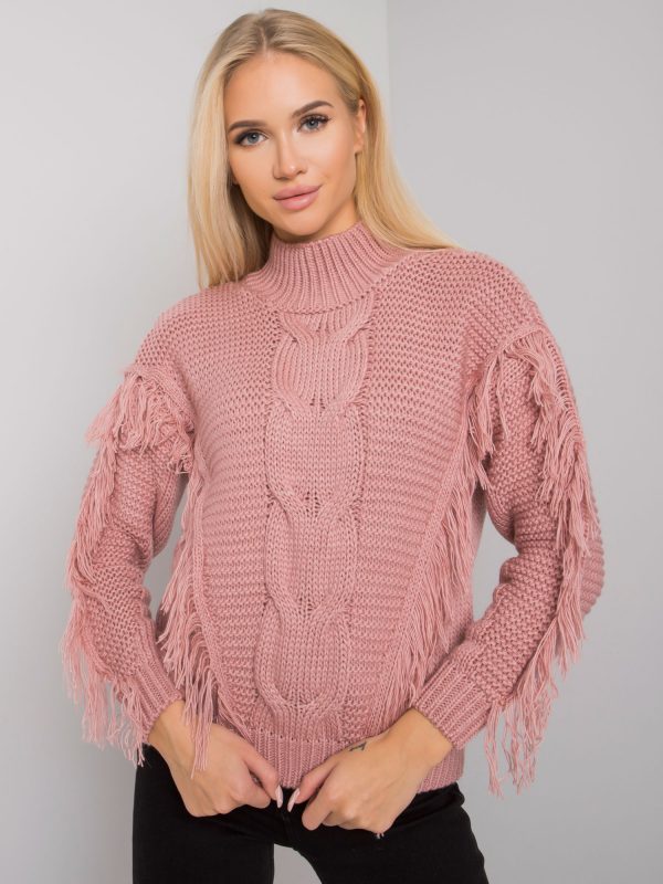 Dirty pink fringed sweater Caitri RUE PARIS