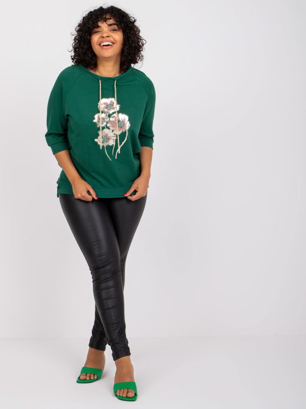 Dark Green Loose Plus Size Cotton Blouse Rosalie