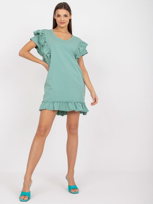 Pistachio Loose Ruffle Mini Length Dress