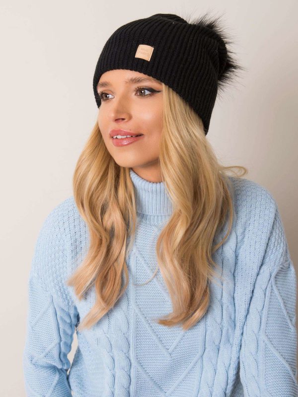 Black beanie hat with tassel RUE PARIS