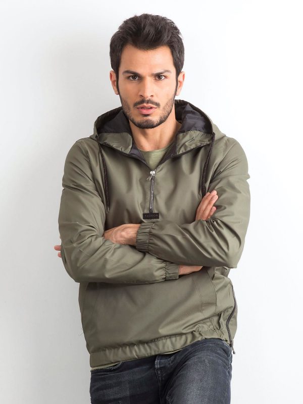 Khaki Men's Hooded Windbreaker Jacket