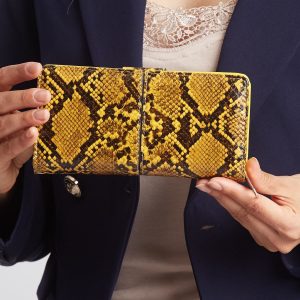 Mustard wallet with snake pattern