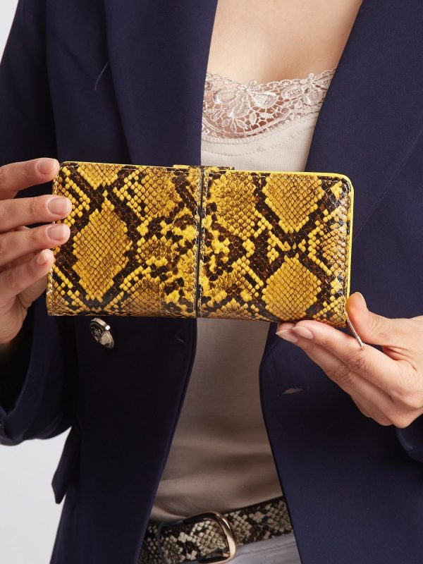 Mustard wallet with snake pattern