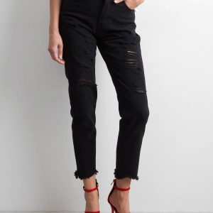 Black jeans with frayed leg