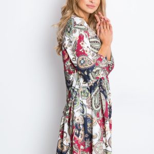 RUE PARIS Ecru-burgundy Paisley dress