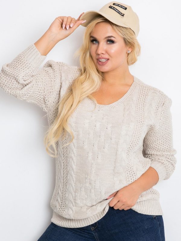 Beige plus size sweater Flower