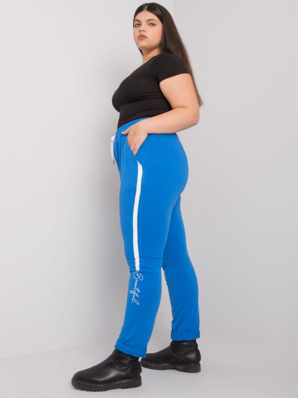 Blue Plus Size Sweatpants with Abelia Print