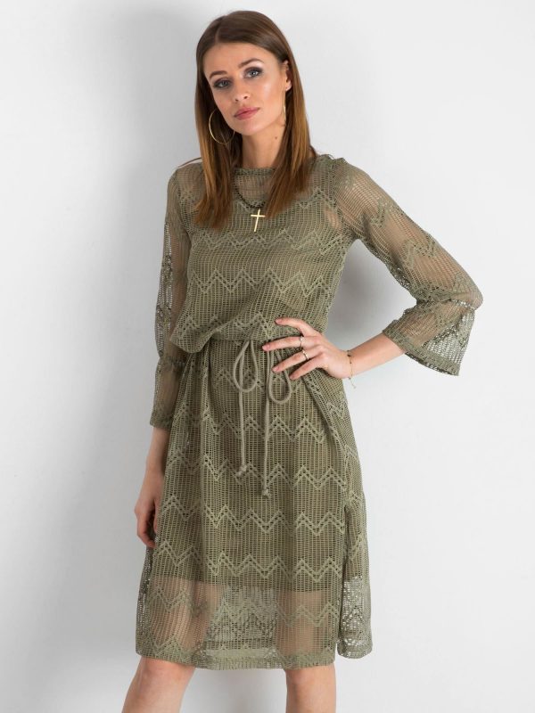 Khaki openwork women's dress