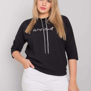 Black plus size blouse with latore rhinestones