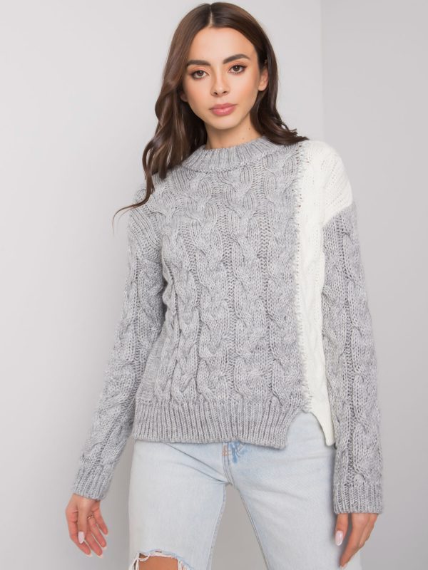 Grey women's sweater with braids Biarritz RUE PARIS