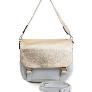 White and gold women's bag with flip