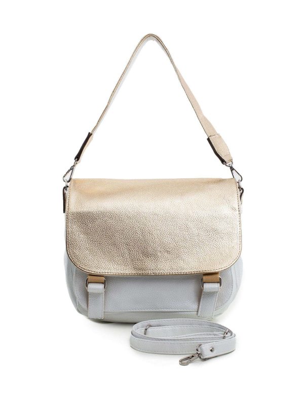 White and gold women's bag with flip