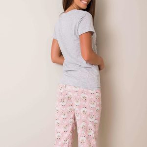 Grey Pink Printed Cotton Pyjamas