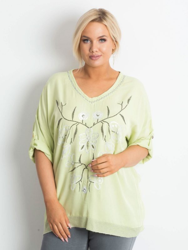 Light green blouse with plus size print and applique