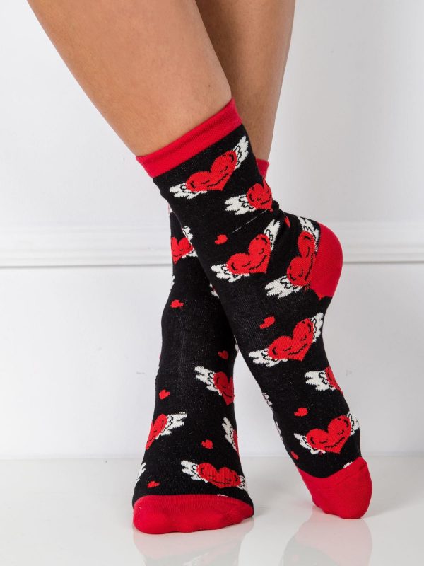 Black Cotton Pattern Socks