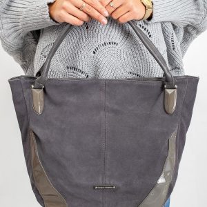 Gray bag with lacquered inserts