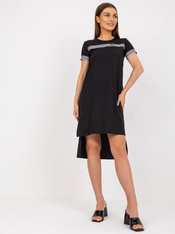 Black Cotton Casual Short Sleeve Dress