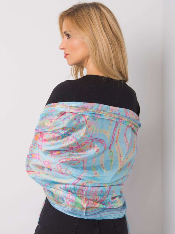 Blue scarf with colorful patterns