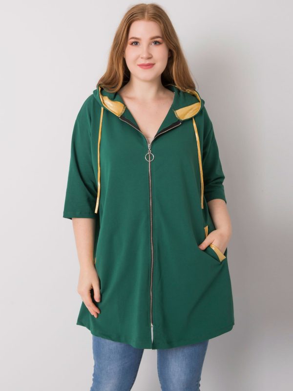 Dark Green Plus Size Zipper Lounes Sweatshirt