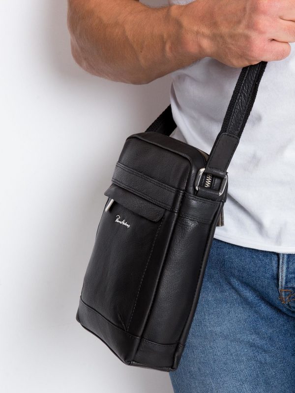 Black Leather Messenger Bag For Man