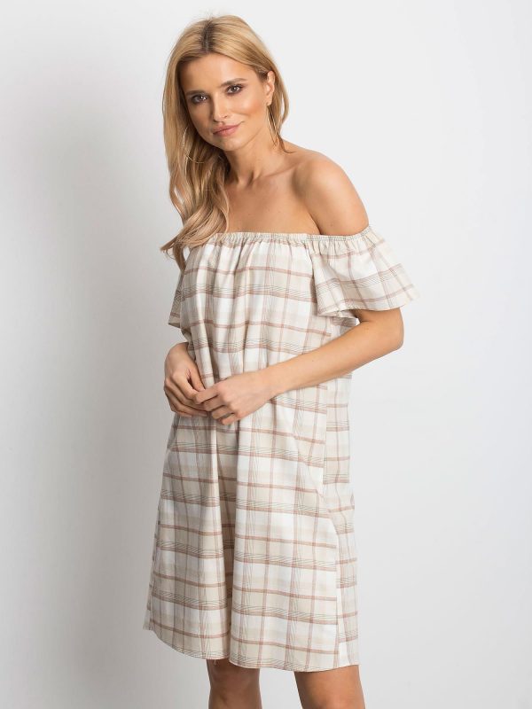 Beige Chequer Dress