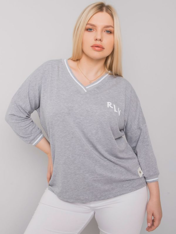 Grey plus size blouse with Lorette V-neck