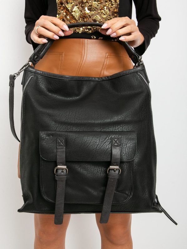 Black eco leather bag with pocket