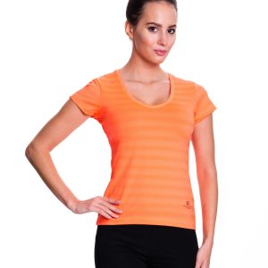 Fluopomaran sports t-shirt with stripes