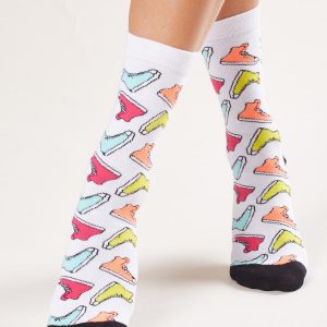 White socks with colorful print