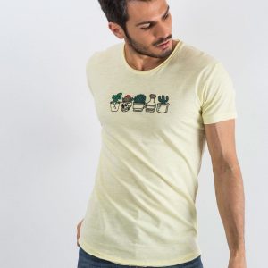 Embroider Men's Light Yellow T-Shirt