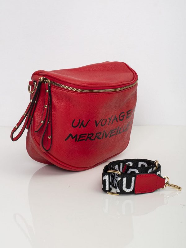 Red handbag with inscription