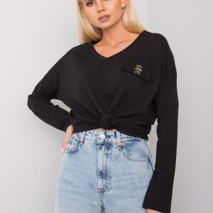 Bianca black V-neck blouse