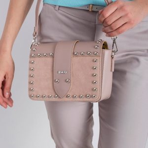 Pale Pink Leather Messenger Bag with studs