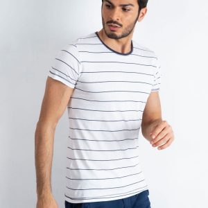 White and navy blue T-shirt for men Foreign