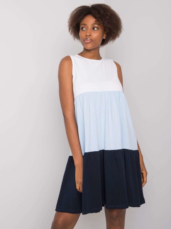 Sheyla RUE PARIS white and blue cotton dress