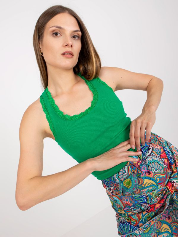 Green ribbed top basic for summer RUE PARIS