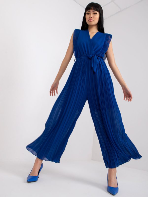 Dark Blue Women's Pleated Jumpsuit