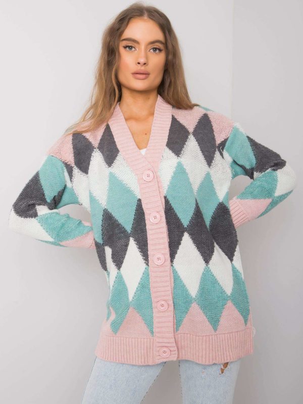 Pink and mint button-up sweater Arden RUE PARIS