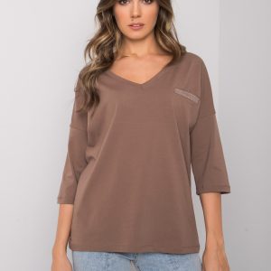 Brown cotton casual blouse Sofia RUE PARIS