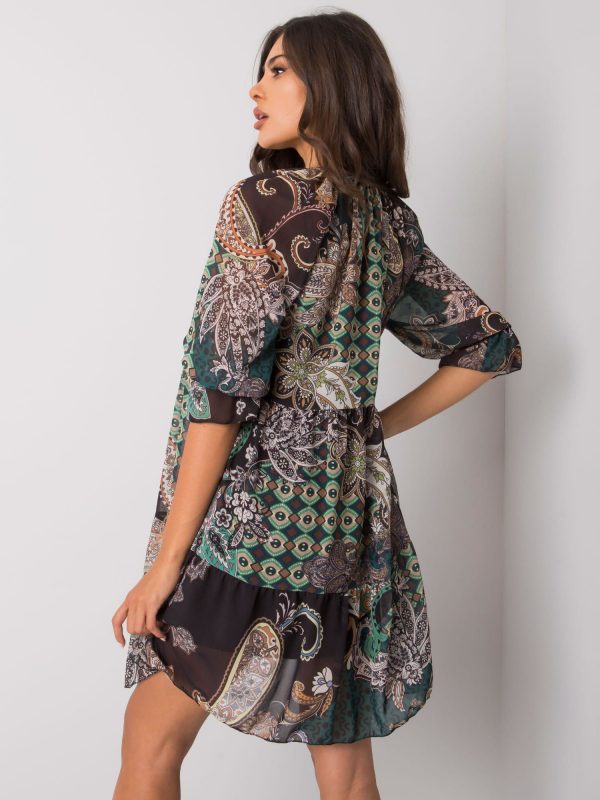 Green dress with ethnic patterns Corrine RUE PARIS