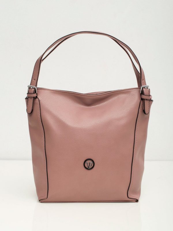 Elegant dirty pink eco leather bag with logo