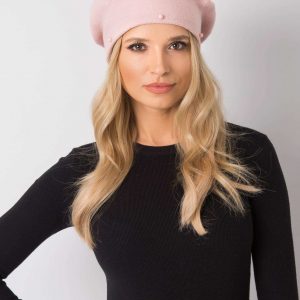 Pale pink beret with pearls