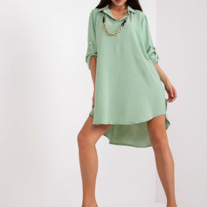 Green asymmetrical casual mini dress