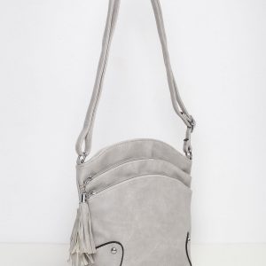 Grey handbag with zippers