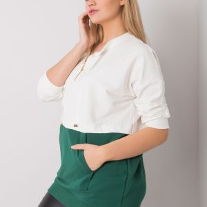 Ecru-Dark Green Plus Size Tunic Philomene Cotton