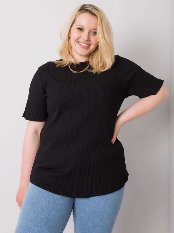 Black plus size blouse with stripe Stella