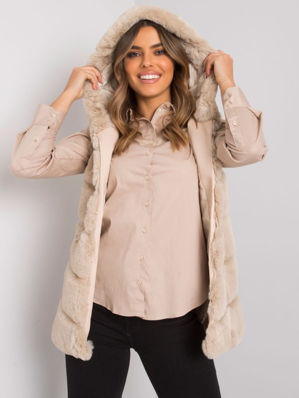 Beige fur vest with hood Foggia OCH BELLA